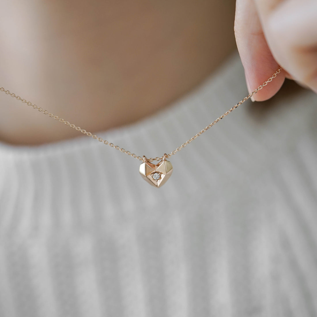 GOLDEN HEART - ORIGAMI KALP PIRLANTALI KOLYE