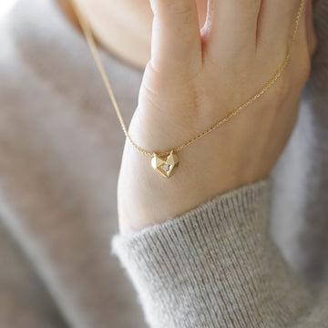 GOLDEN HEART - ORIGAMI KALP PIRLANTALI SARI ALTIN KOLYE